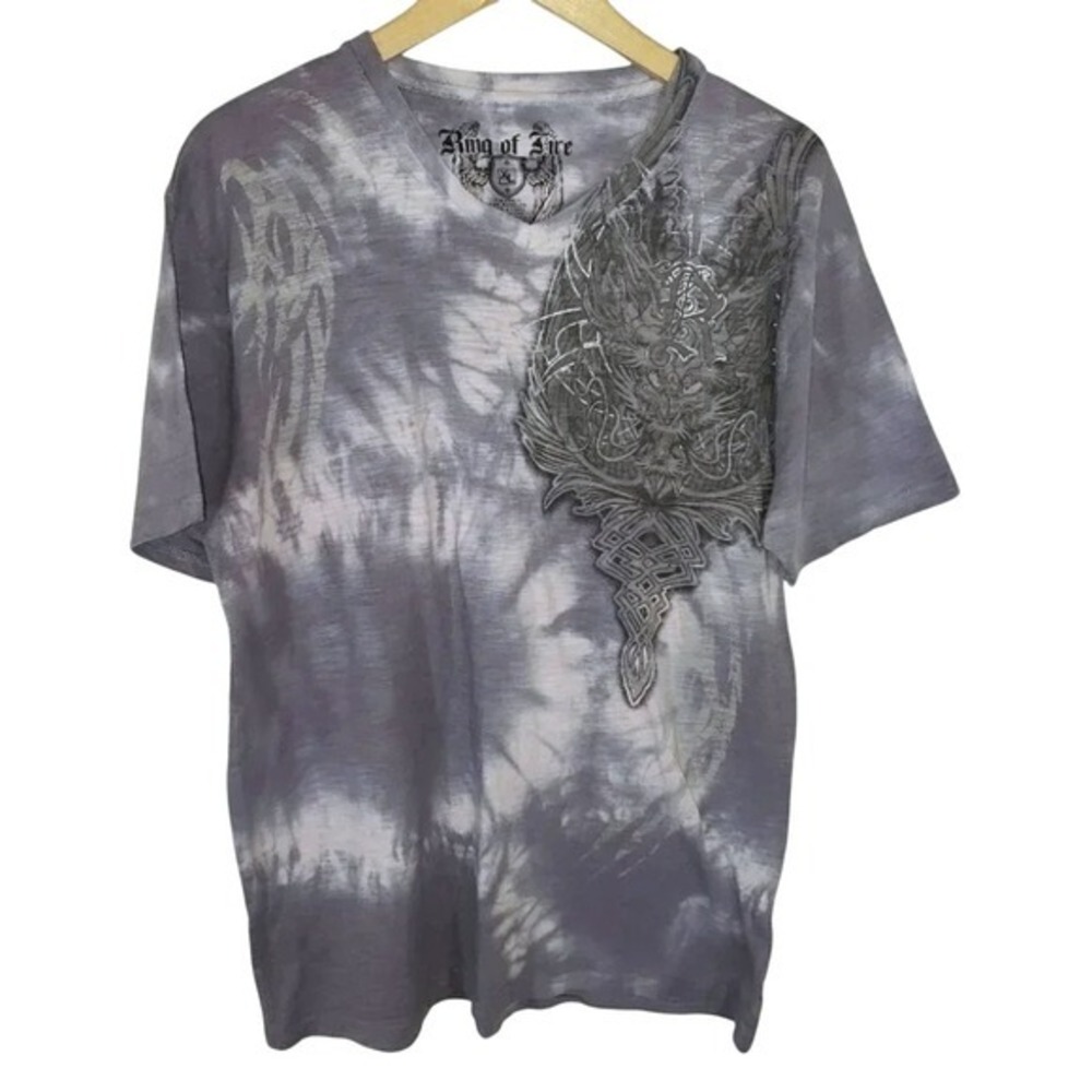 Vintage Y2K Ring of Fire T-Shirt Tie Dye V-Neck Graphic Print Short Sleeve